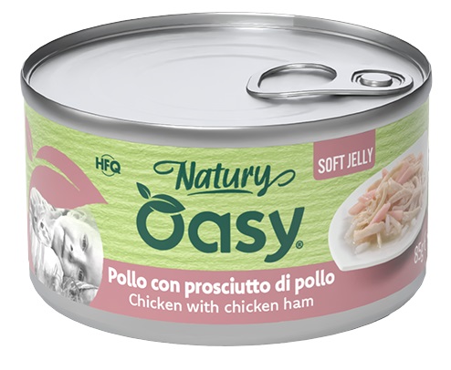 Oasy wet cat natury soft jelly pollo con prosciutto di pollo lattina 85 g