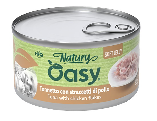 Oasy wet cat natury soft jelly tonnetto con straccetti di pollo lattina 85 g — confronto prezzi