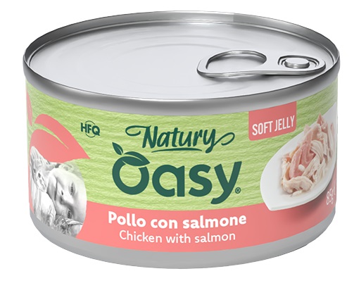 Oasy wet cat natury soft jelly pollo con salmone lattina 150 g — confronto prezzi