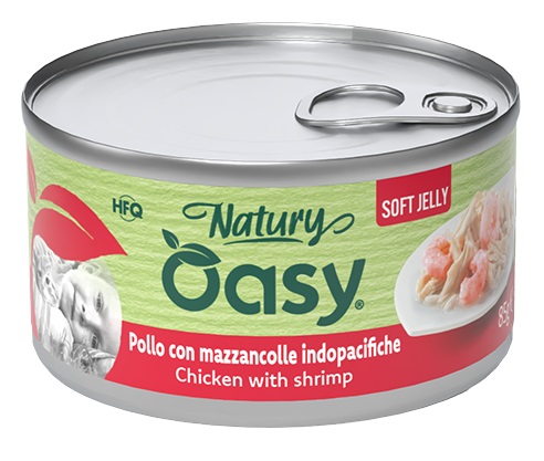 Oasy wet cat natury soft jelly pollo con mazzancolle lattina 150 g — confronto prezzi