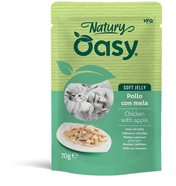 Oasy wet cat natury soft jelly pollo con mela busta 70 g — confronto prezzi