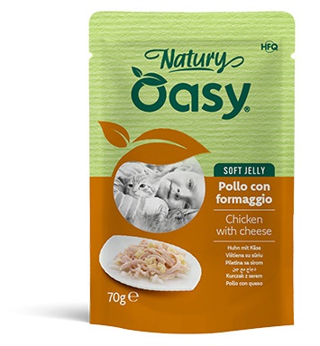 Oasy wet cat natury soft jelly pollo con formaggio busta 70 g — confronto prezzi