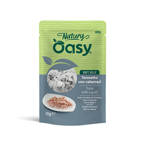 Oasy wet cat natury soft jelly tonnetto con calamari busta 70 g — confronto prezzi