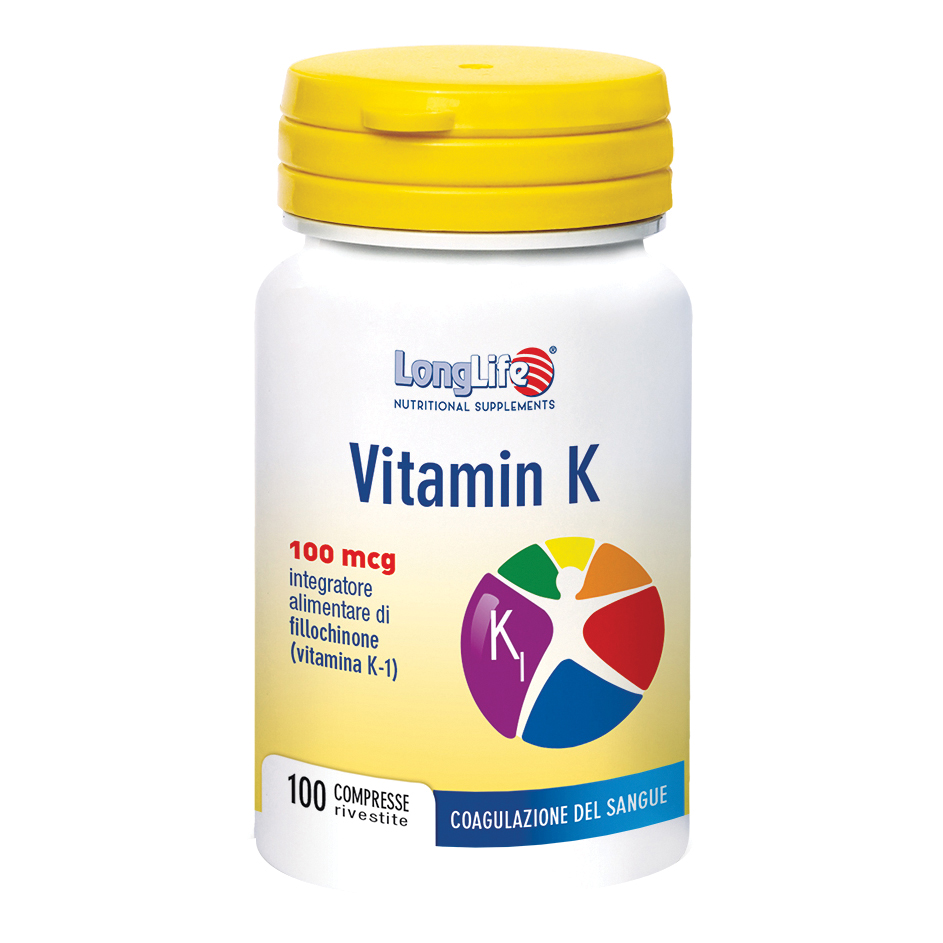 LongLife Vitamin K 100 mcg Integratore per Salute delle Ossa e Coagulazione 100 Compresse