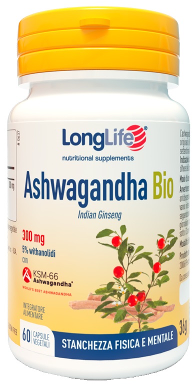 LongLife Ashwagandha Bio 300 mg Integratore Adattogeno Contro Stress e Stanchezza 60 Capsule