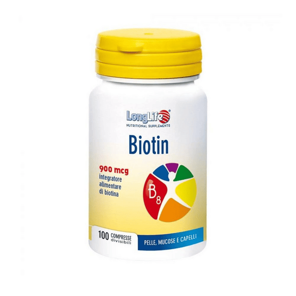 LongLife Biotin 900 mcg Integratore Alimentare Salute di Pelle, Capelli e Mucose 100 Compresse