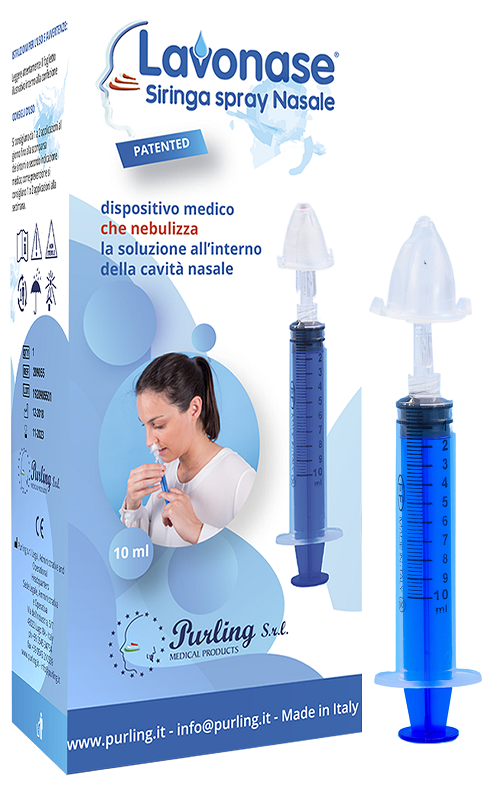 Lavonase siringa spray nasale non sterile 10 ml luer-lock con cappuccio + ugello nasale con raccordo luer-lock + perforatore con valvola non ritorno c