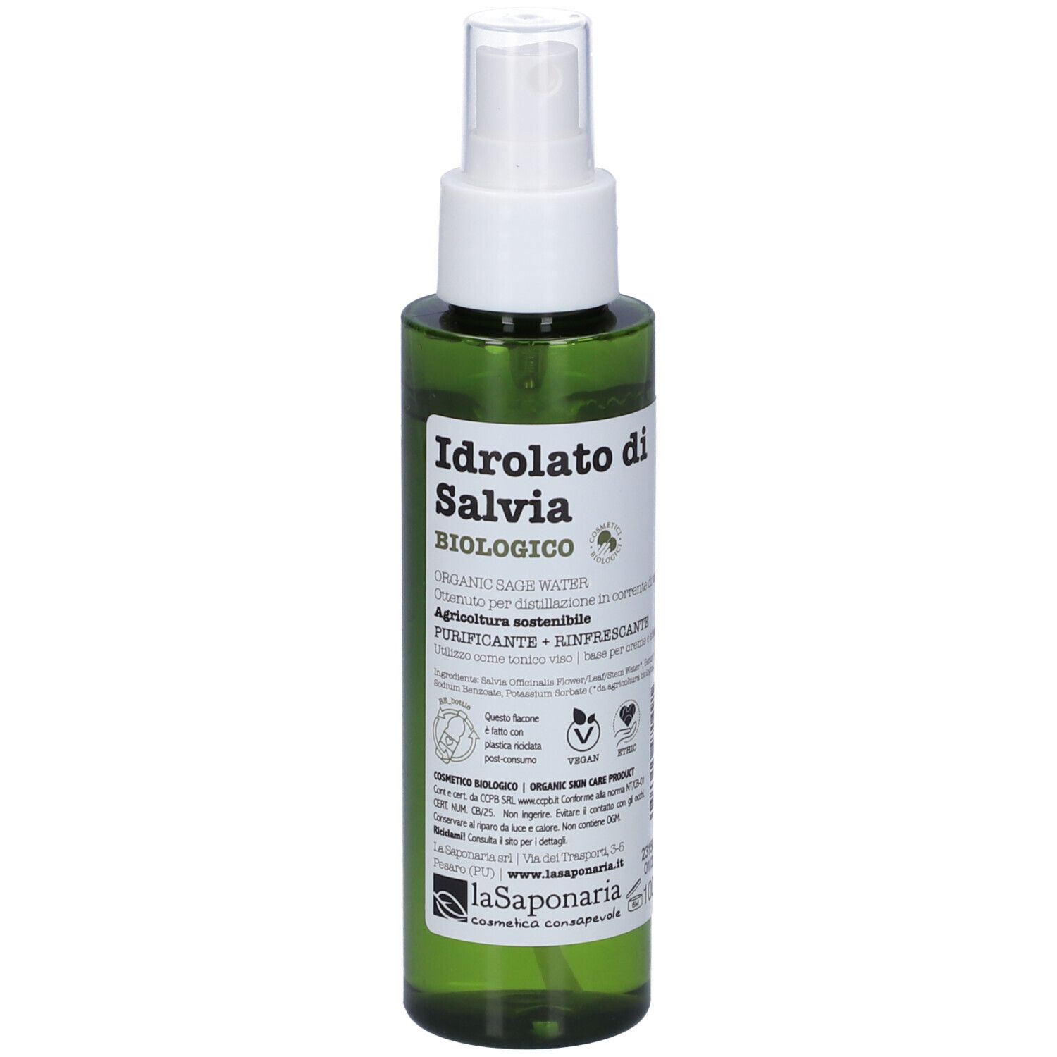 La Saponaria Idrolato di Salvia BIO- Risparmia il 10% con codice: saponaria0926 100 ml Flacone Spray