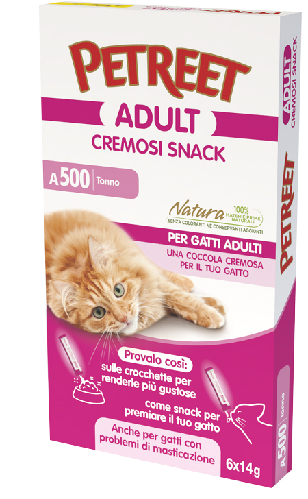 PETREET GATTO ADULT A500 CREMOSI SNACK TONNO 14GR — confronto prezzi