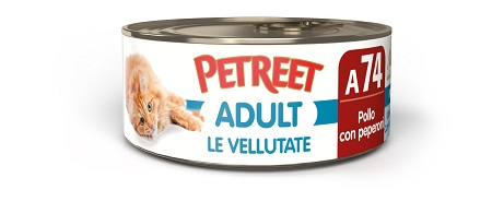 PETREET GATTO ADULT A74 VELLUTATE POLLO PEPERONI 70GR (lattina)