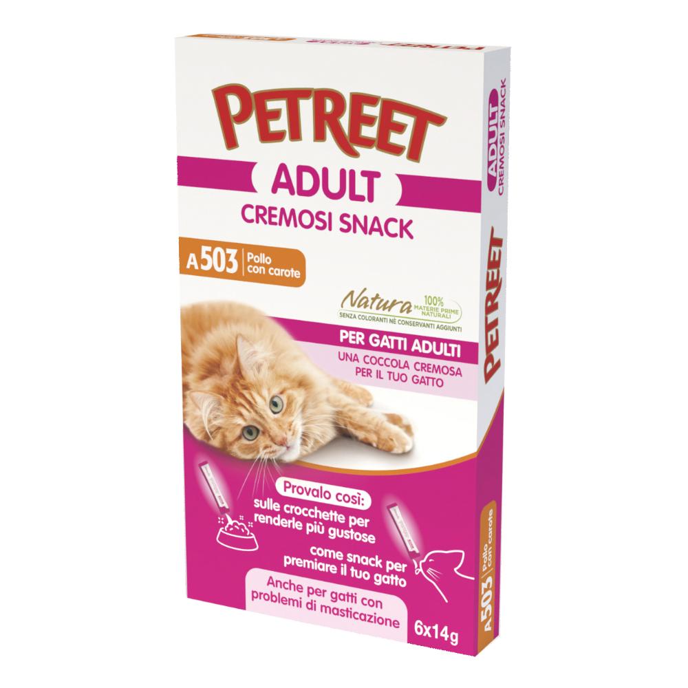 PETREET GATTO ADULT A503 CREMOSI SNACK POLLO CAROTE 14GR — confronto prezzi