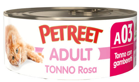 PETREET GATTO ADULT A03 TONNO ROSA GAMBERETTI 70GR (lattina)