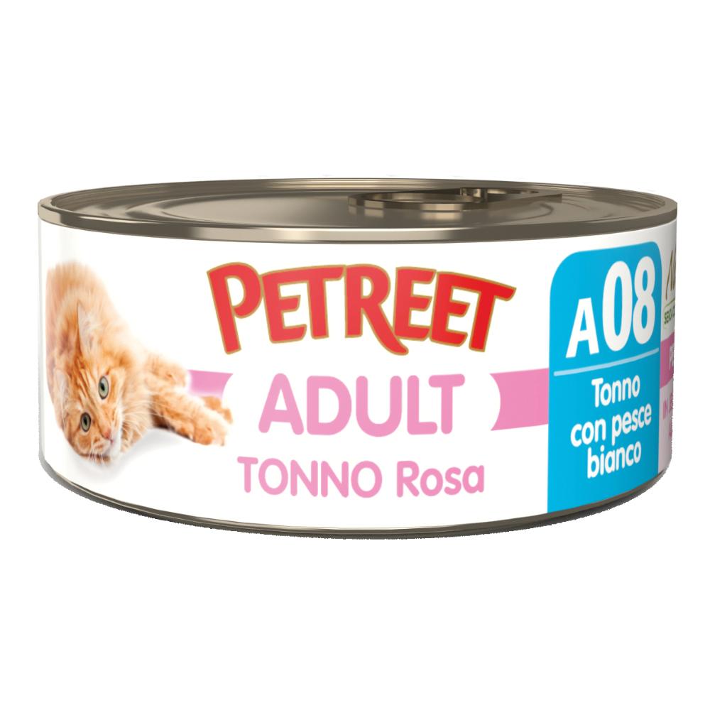 PETREET GATTO ADULT A08 TONNO ROSA PESCE BIANCO 70GR (lattina)