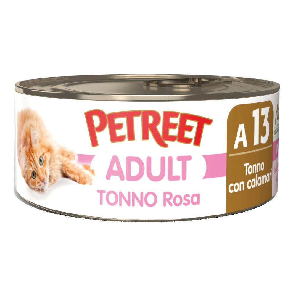 PETREET GATTO ADULT A13 TONNO ROSA CALAMARI 70GR (lattina)