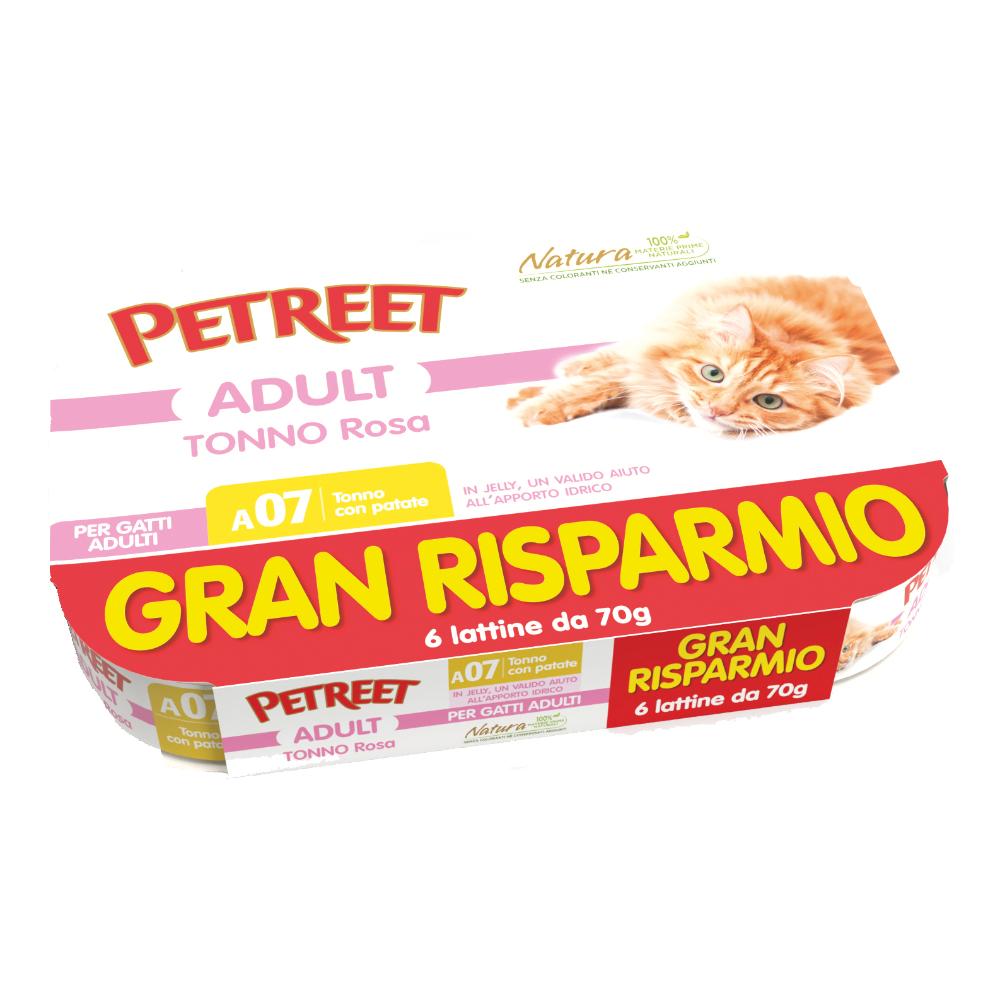 PETREET GATTO ADULT A07 TONNO ROSA PATATE 6x70GR (lattina) MULTIPACK