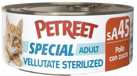 PETREET GATTO SPECIAL ADULT SA45 VELLUTATE STERILIZED POLLO ZUCCA 70GR (lattina) — confronto prezzi