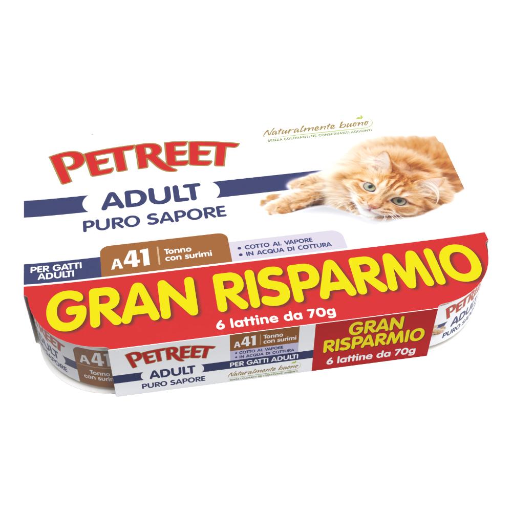 PETREET GATTO ADULT A41 PURO SAPORE TONNO SURIMI 6x70GR (lattina) MULTIPACK