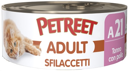 PETREET GATTO ADULT A21 SFILACCETTI POLLO TONNO ROSA 70GR (lattina)