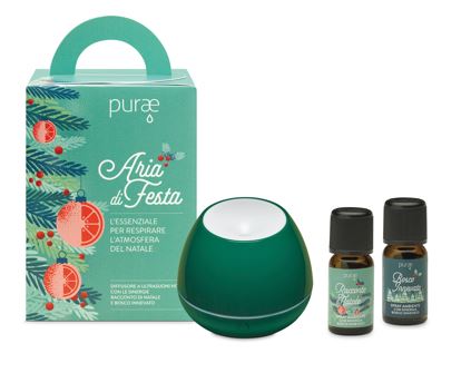 Purae Kit Aria di Festa Diffusore a Ultrasuoni + Sinergia di Oli Essenziali, 5ml