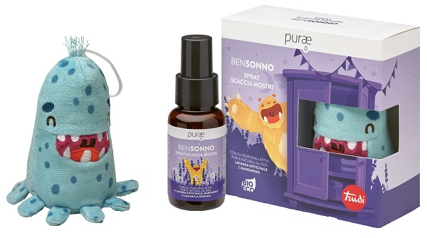 Purae BenSonno Spray Scacciamostri Benessere del Sonno Spray Ambiente 75ml + Peluche Trudi Turchese
