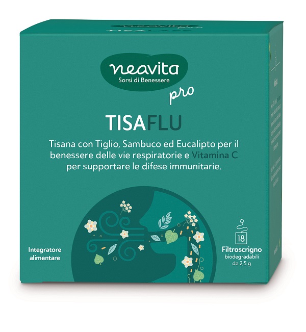 Neavita PRO Tisaflu Tisana con Vitamina C Benessere Vie Respiratorie e Sistema Immunitario, 18 Filtroscrigno