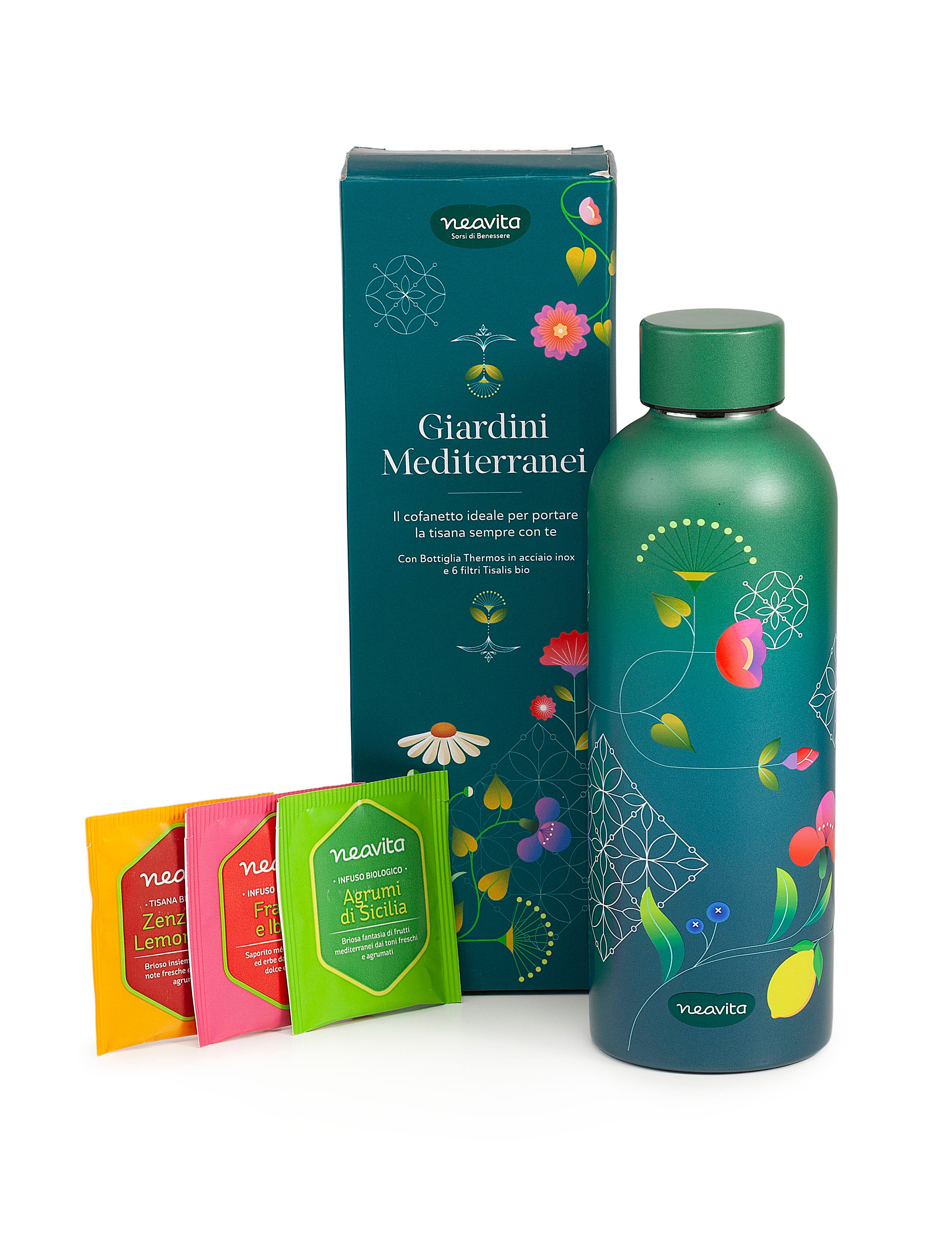 Neavita Giardini Mediterranei - Bottiglia Thermos 500ml + 6 tisane