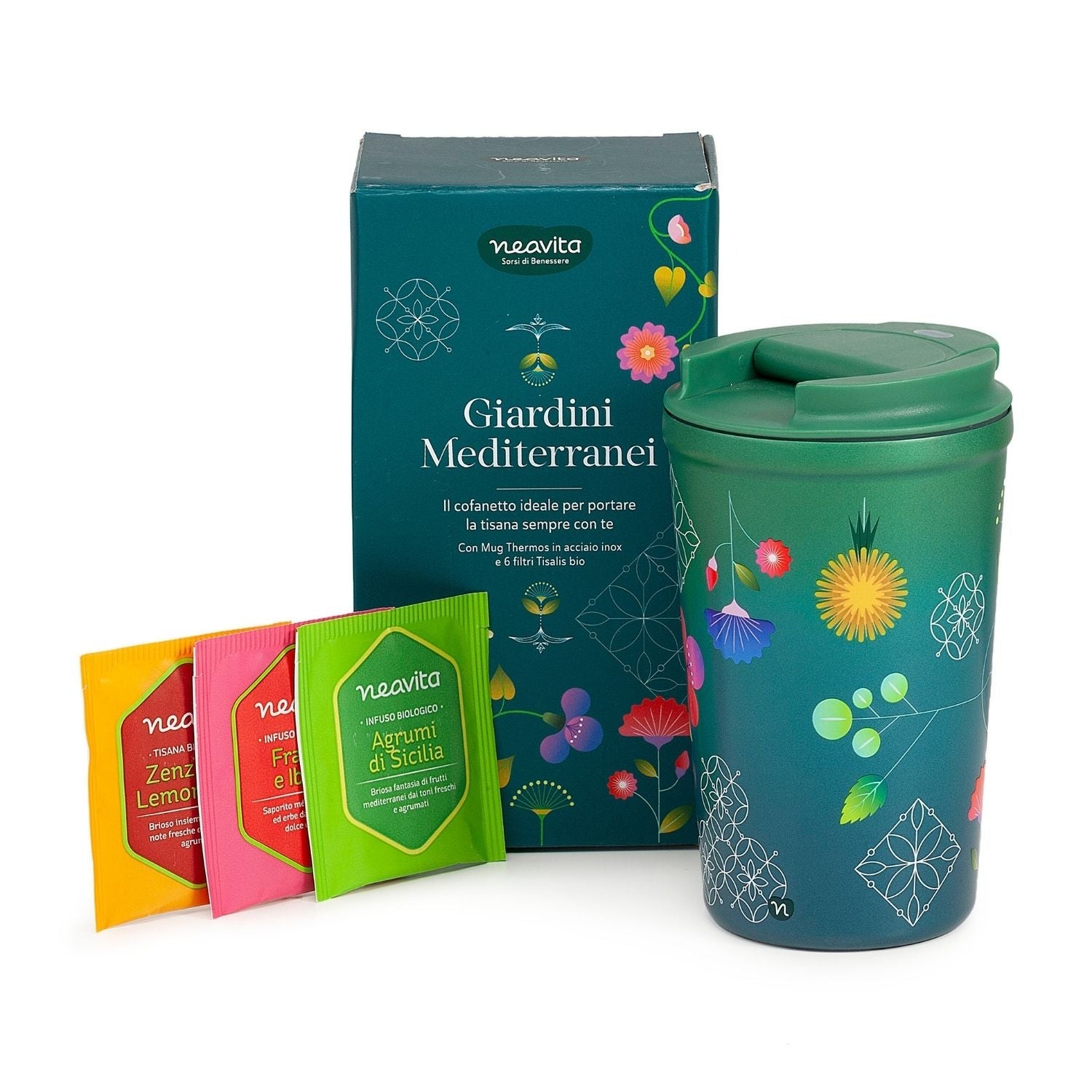 Neavita Giardini Mediterranei - Tazza thermos 350 ml + 6 tisane