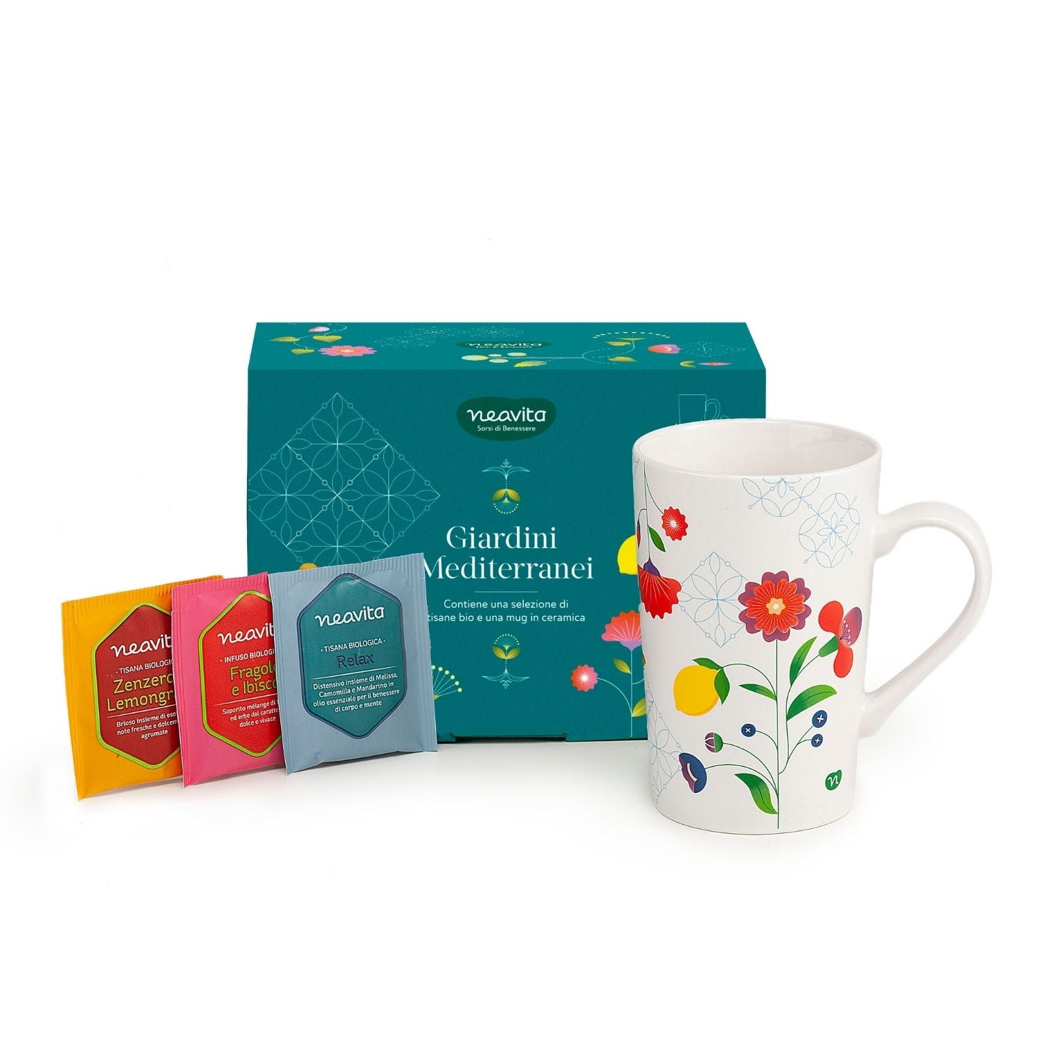 Neavita Giardini Mediterranei - Mug Tazza in ceramica + 9 tisane