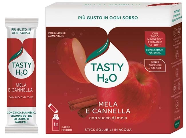 Neavita Tasty H20 Acqua Aromatica Mela e Cannella Bustine Monodose, 12 Stick