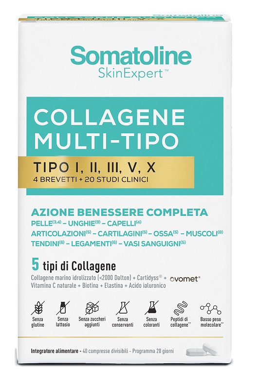 Somatoline SkinExpert Collagene Multi-Tipo 5in1 40 Compresse Integratore per Capelli Pelle e Unghie
