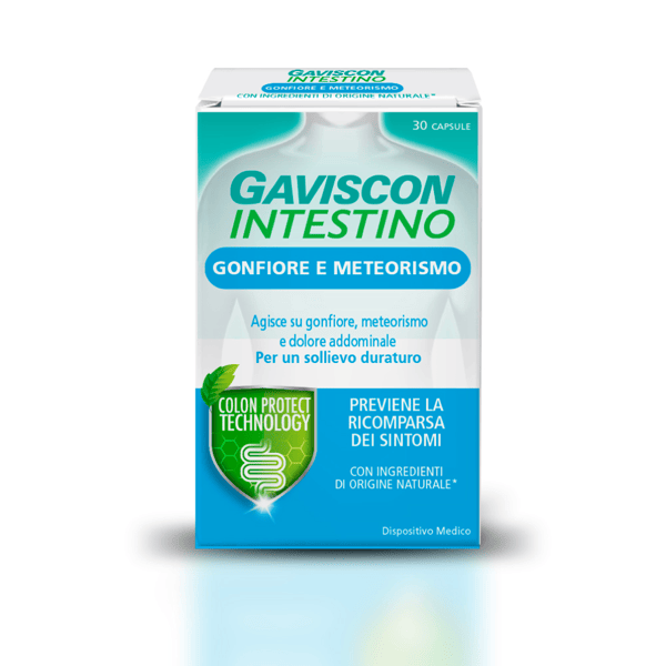 Gaviscon Intestino Gonfiore e Meteorismo Dispositivo Medico 30 Capsule Agisce e Previene su Gonfiore, Meteorismo e Dolore Addominale