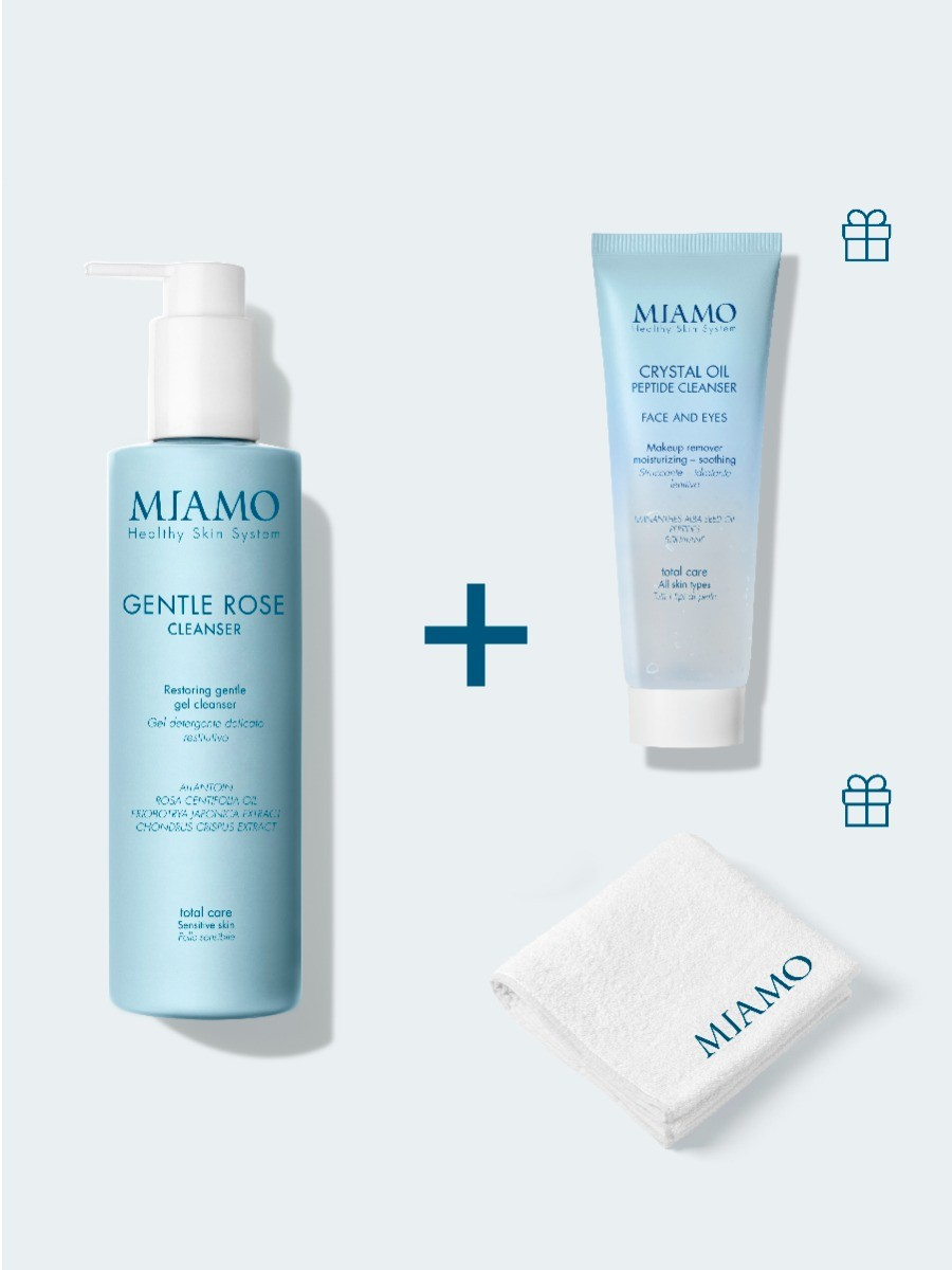 Miamo - Cofanetto Doppia Detersione Lenitivo Gentle Rose Cleanser + Crystal Oil Peptide Struccante Viso Confezione 2 Pezzi