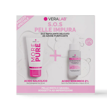 Veralab kit pharma sos pelle impura 1 more pure gel detergente viso 50 ml +1 acido shikimico 2% siero viso 30 ml — confronto prezzi