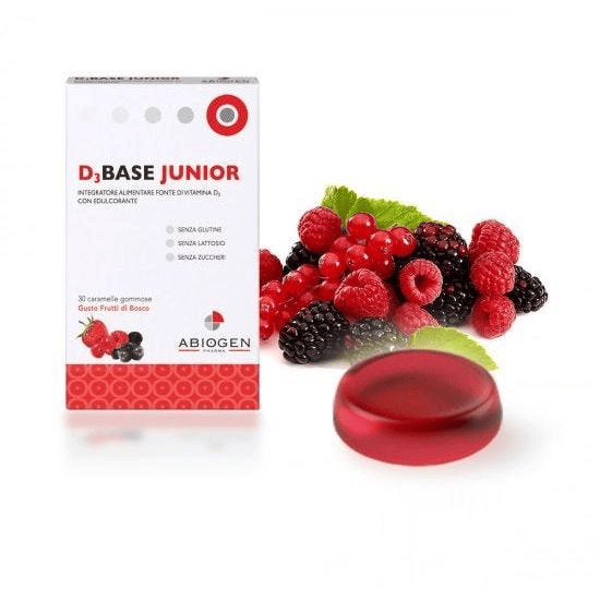 Abiogen D3Base Junior Integratore di Vitamina D Bambini 30 Caramelle Frutti di Bosco