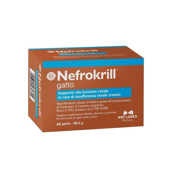 N.B.F. Lanes Nefrokrill Gatto Integratore per Animali Supporto Renale 60 Perle