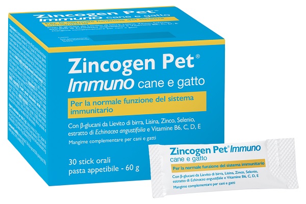 Zincogen Pet Immuno Mangime Complementare per Difese Immunitarie Cani e Gatti 30 Stick