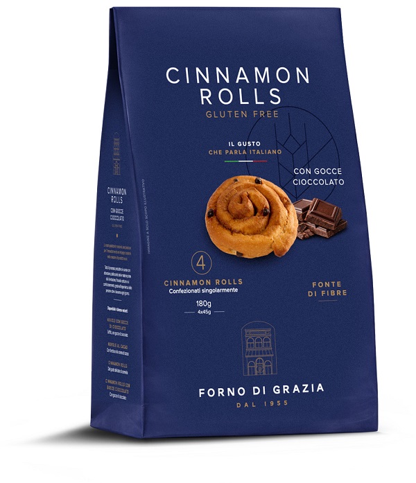 Cinnamon rolls con gocce di cioccolato forno di grazia pasticceria senza glutine 4 pezzi 45G