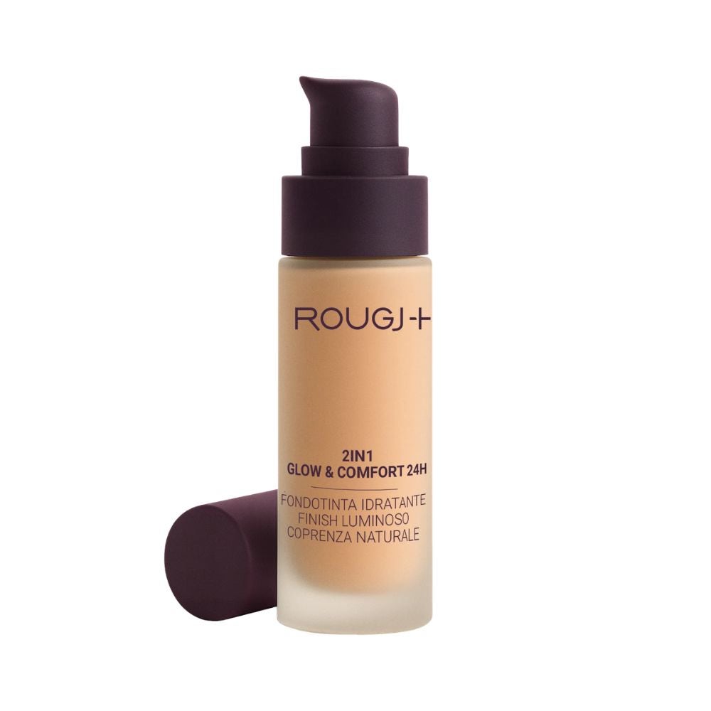 Rougj 2 in 1 Glow & Comfort 24H Fondotinta Idratante Luminoso colore 04 Amber, 30ml