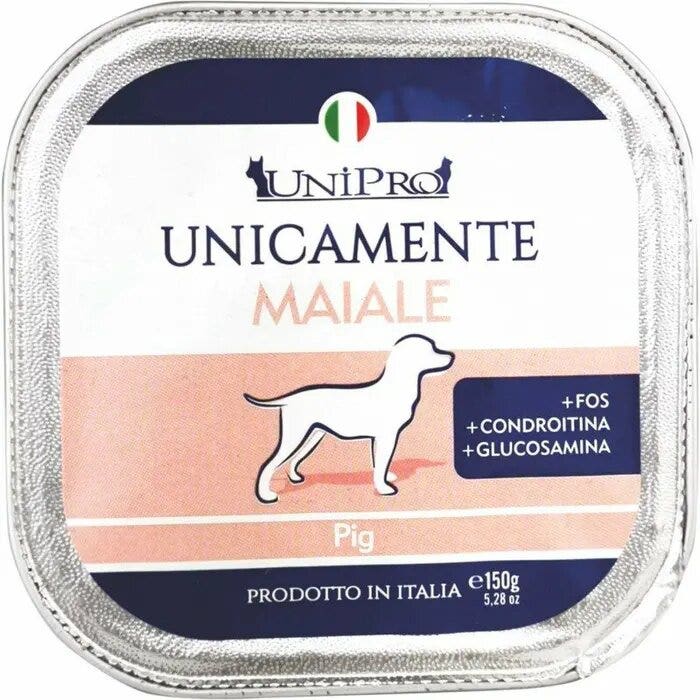 Unipro Unicamente Maiale Cibo Umido Cani Adulti Vaschetta, 150 g