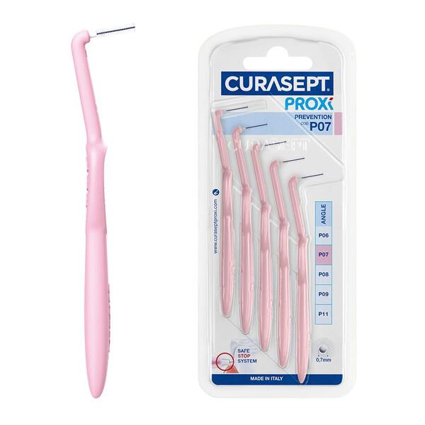 Curasept Proxi Angle Prevention P07 5 Scovolini Angolati Rosa 0,7 mm Anti-Placca Spazi Stretti
