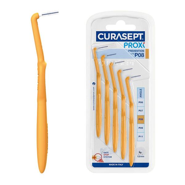 Curasept Proxi Angle Prevention P08 5 Scovolini Angolati Arancio 0,8 mm Anti-Placca Spazi Stretti