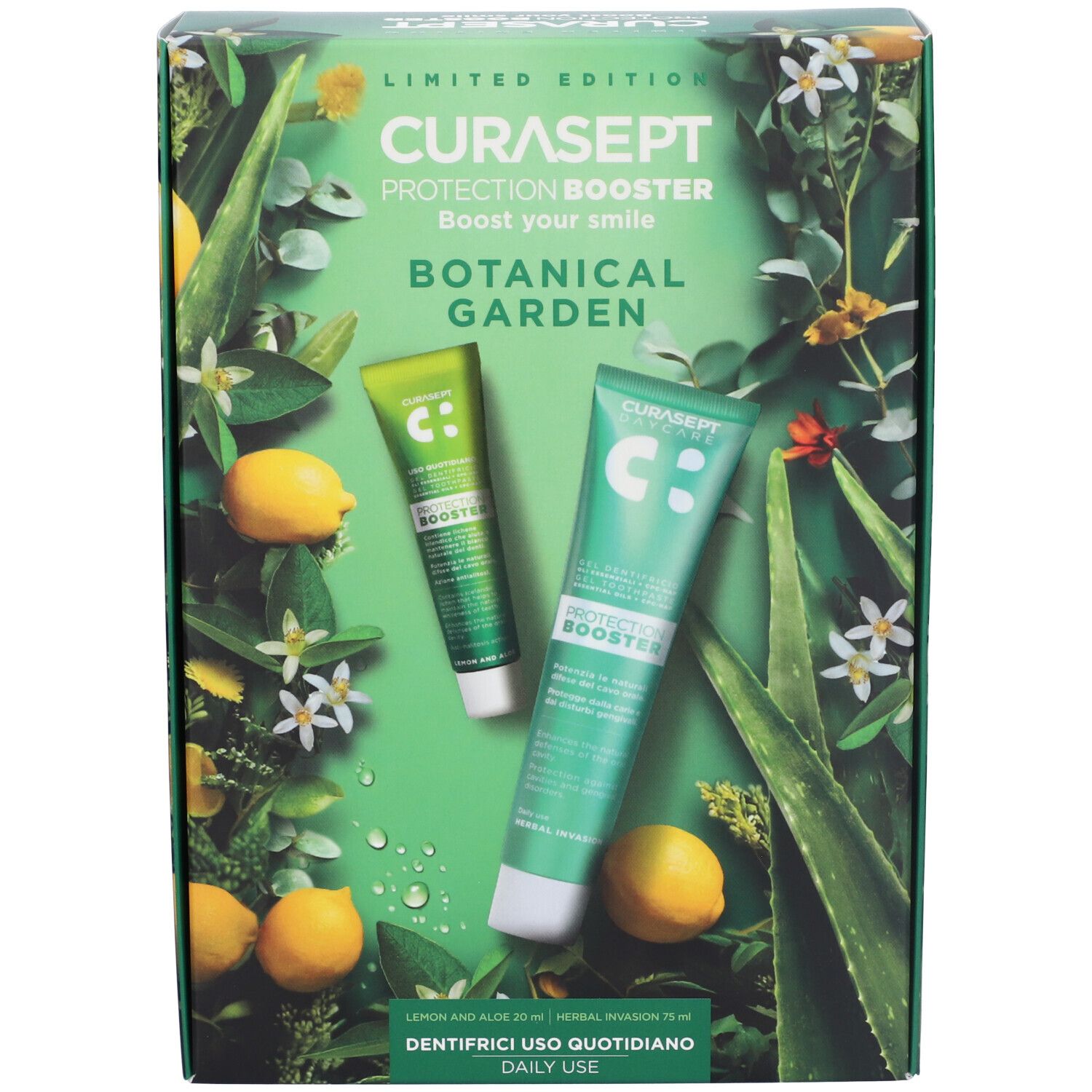 Curasept Botanical Garden Protection Booster Set Dentifricio Herbal Invasion + Limone e Aloe 95 ml
