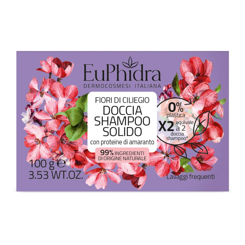 Euphidra Doccia Shampoo Solido Fiori di Ciliegio - Detergente Ecologico, Profumato, 100g - Cura Capelli e Corpo