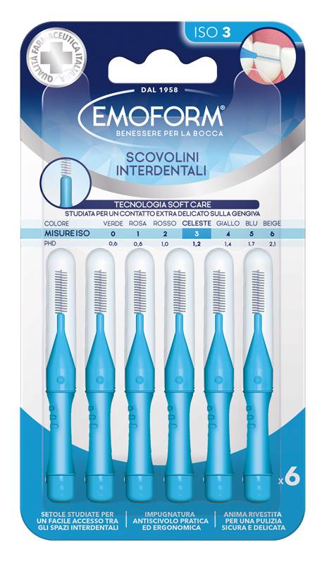 Emoform Scovolino Interdentale ISO 3 PhD 1.2 Colore Celeste, 6 Pezzi