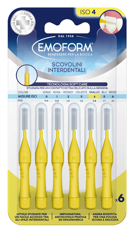 Emoform Scovolino Interdentale ISO 4 PhD 1.4 Colore Giallo, 6 Pezzi
