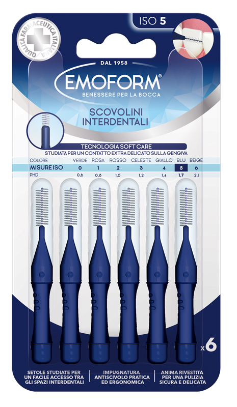 Emoform Scovolino Interdentale ISO 5 PhD 1.7 Colore Blu, 6 Pezzi
