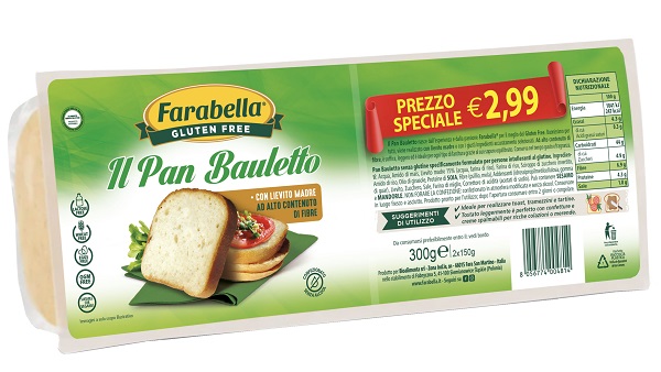 Farabella gluten free il pan bauletto promo 2 x 150 g senza lattosio, senza uova, senza alcol ogm