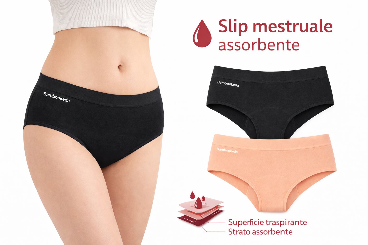 Bambookeda Slip Mestruale Donna colore Nero taglia L 1 St