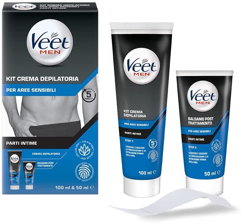 Veet Men Kit Depilazione Intima Con Crema Depilatoria 100ml + Balsamo Post Depilazione 50ml
