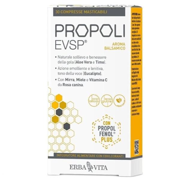 Erba Vita Propoli Evsp Integratore Gola Balsamico Senza Glutine 30 Compresse